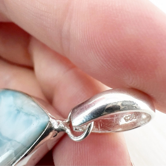 Sterling Silver 925 Top Quality Larimar Pendant Large Contemporary New - Picture 8 of 9